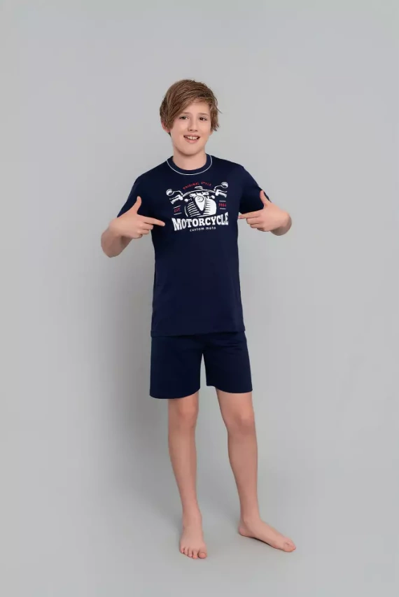 Pigiama Gibson Boys a maniche corte, pantaloni Italian Fashion - blu navy