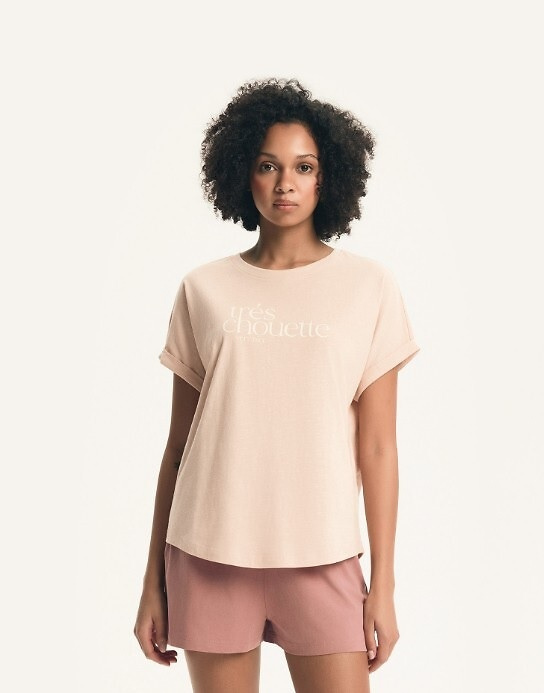 Pigiama donna 44487 pesca Emela Henderson - Cotone, manica corta, pantaloncini, vita regolabile