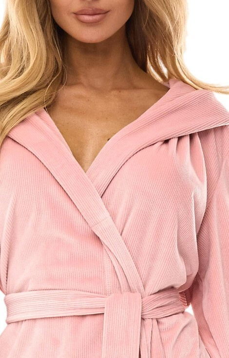 2509 Accappatoio da donna L&L Luna corto con cappuccio rosa cipria - comodo e leggero