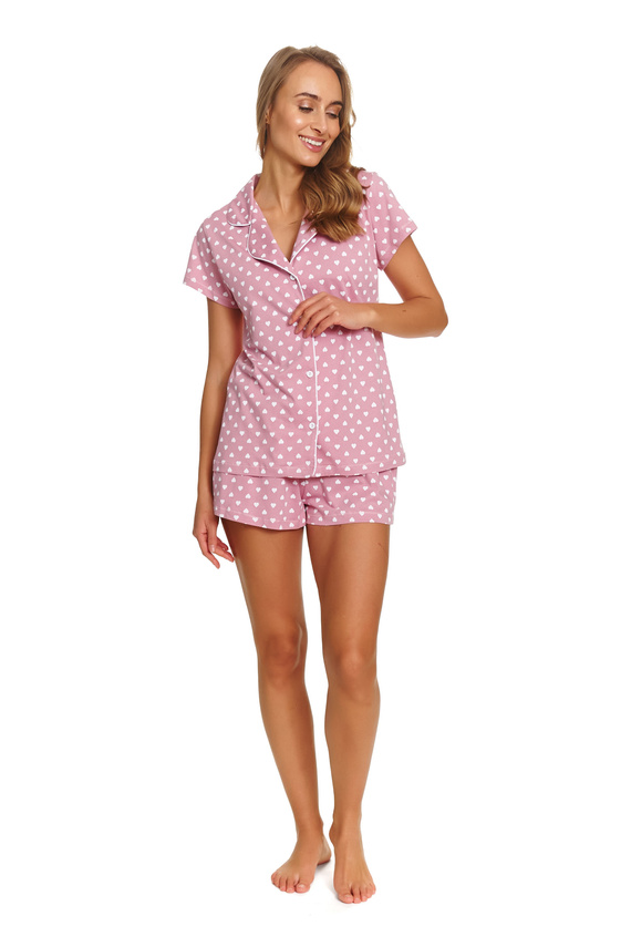 Pigiama donna Doctor Nap PM.7458 in cotone, rosa con cuoricini, con bottoni