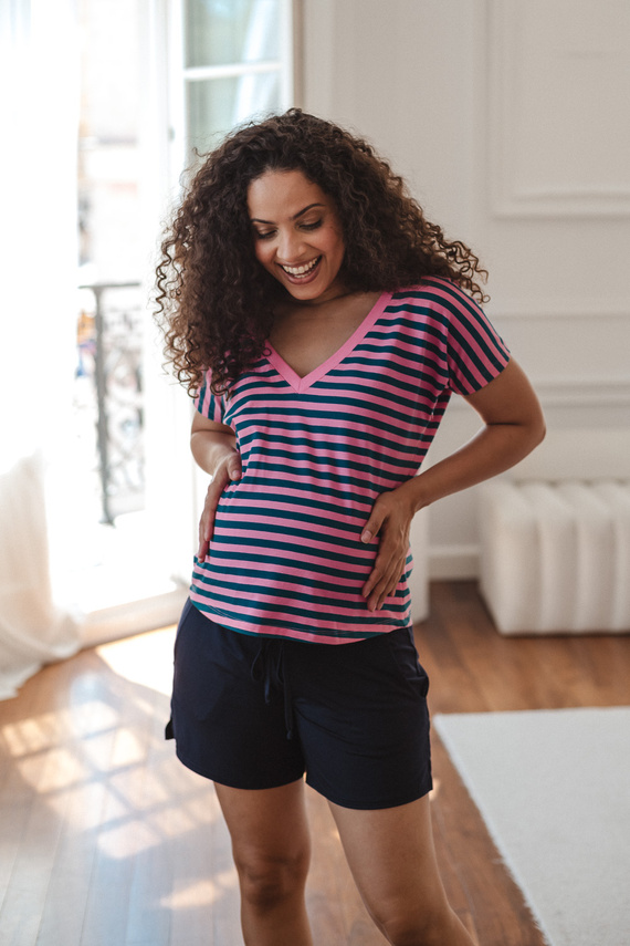 Blusa Premaman Milk&Love Two Ways 2w1 per Allattamento Reversibile Scollo a V rosa-smeraldo