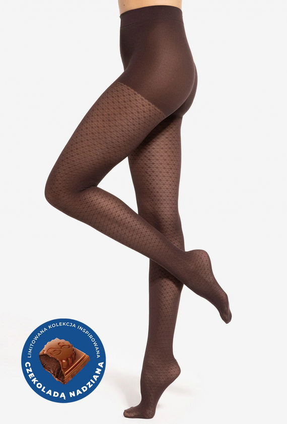 Gatta Wedel wz.03 Collant 40 den - motivo geometrico, cioccolato scuro