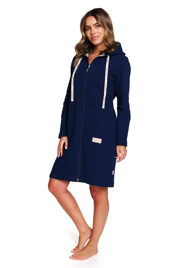 Doctor Nap 7364 - Vestaglia da donna in cotone con cerniera e cappuccio | 100% cotone, lucidata - blu navy