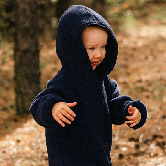 Tuta per neonato in lana merino Eevi - blu navy, morbida e traspirante