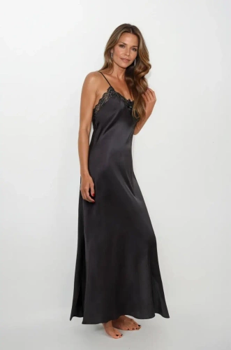 Rut raso slip lungo nero Dkaren | elegante senza spalline notte slip