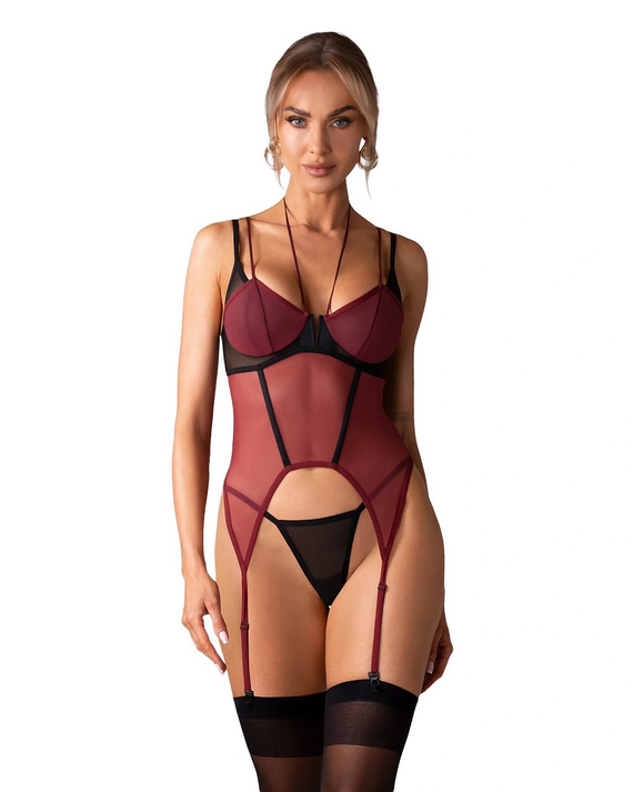 Gorset Obsessive Parisel Corset bordeaux con stecche + perizoma