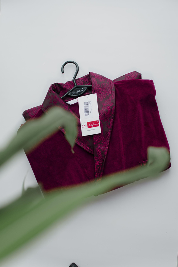 866 Noble Accappatoio in velluto De Lafense da uomo - corto, elegante, in cotone - bordeaux