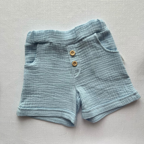 SZ55308 Mamatti Pantaloncini in Mussola con Tasche e Bottoni in Legno