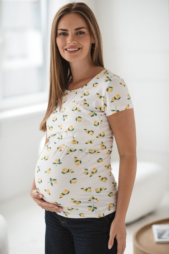 Milk Shirt Milk&Love, camicetta per l'allattamento e la maternità a manica corta, color limone - comoda e alla moda