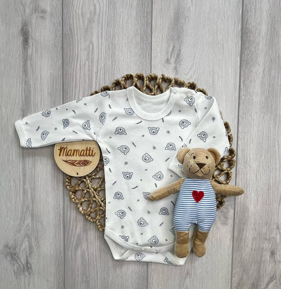 BD16426 Mamatti Body neonato orsetto manica lunga cotone bianco