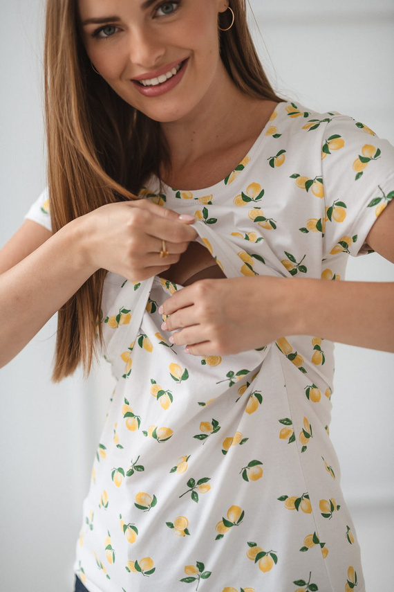 Milk Shirt Milk&Love, camicetta per l'allattamento e la maternità a manica corta, color limone - comoda e alla moda