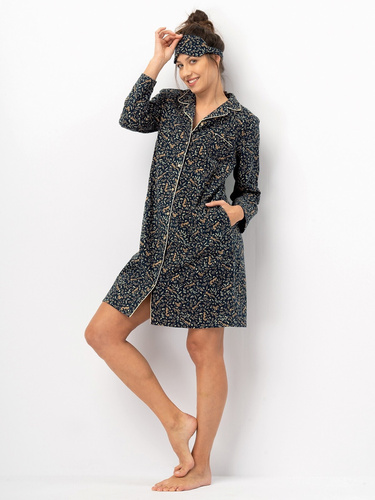 Camicia da donna Key LND 706 blu navy - flanella di cotone, manica lunga, bottoni