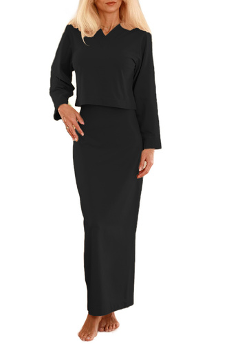 Irving - set donna: maxi abito + blusa, 95% cotone 5% elastan | marca polacca Mirale - nero