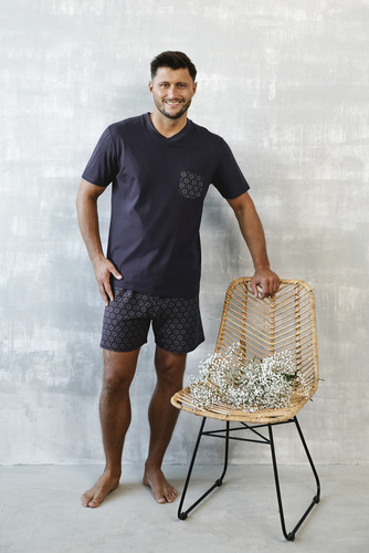 Diaz Pigiama da uomo a maniche corte, pantaloncini Moda italiana - blu navy/stampa