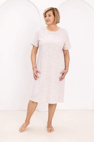 169 Camicia da notte Regina in beige - cotone, disegno floreale, scollatura semicircolare