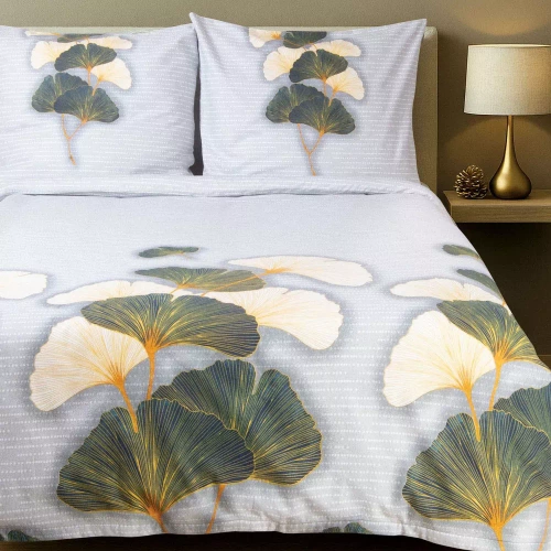 31510/1 Flannelove Darymex grigio verde foglie di ginkgo - set, 100% cotone, caldo e morbido