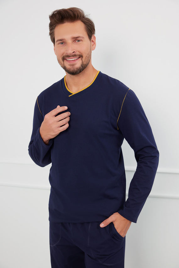 Ludwik Pigiama da uomo a maniche lunghe, pantaloni lunghi Moda italiana - blu navy