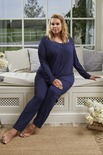 Pigiama da donna Song manica lunga, pantaloni lunghi Moda italiana - blu navy