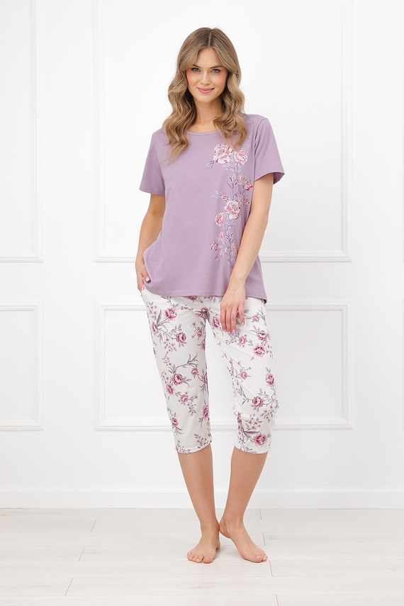 Italian Fashion Karilla Pigiama donna 100% cotone pantaloni 3/4 fiori