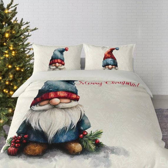 5826 A Christmas Dreams Detexpol biancheria da letto in cotone color crema con gnomo di Natale - set natalizio 100% cotone