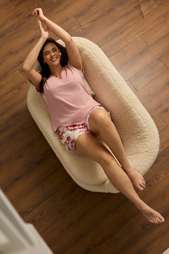 Pigiama donna Mefemi by Nipplex Elara PC71 in cotone estiva con pantaloncini rosa