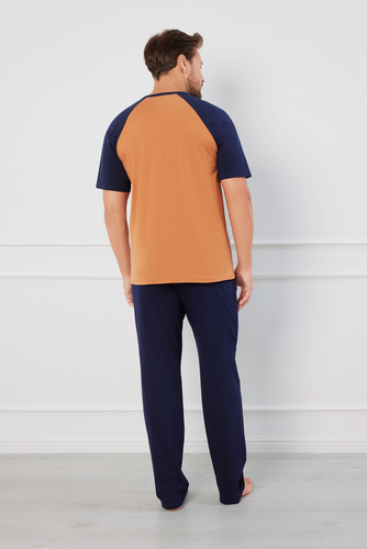 Alexander Pigiama uomo manica corta, pantaloni lunghi Moda italiana - cognac/granata