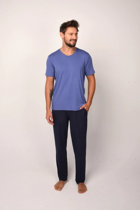 Dallas Pigiama uomo manica corta, pantaloni lunghi Moda italiana - blu