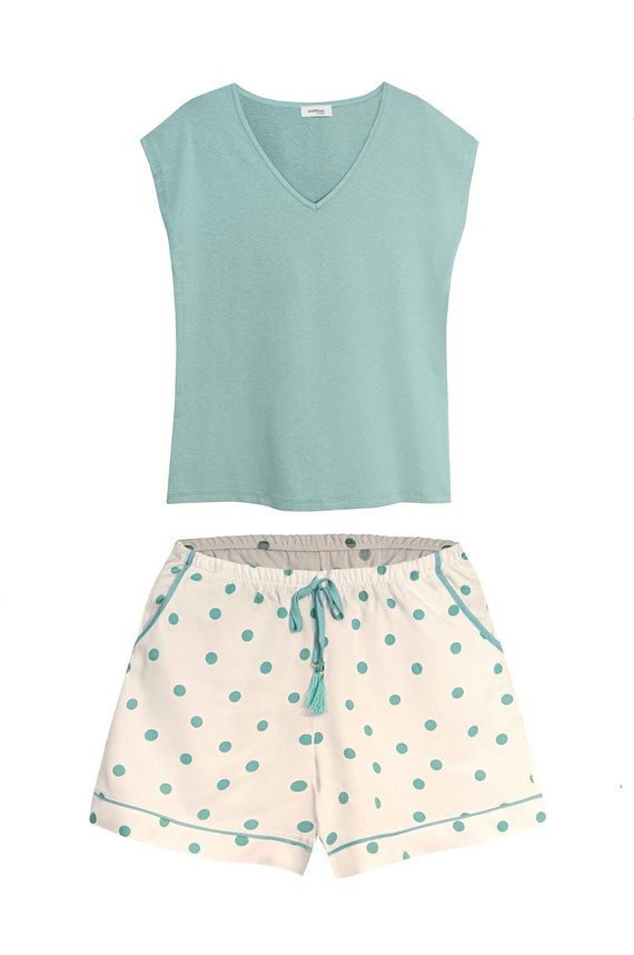 Pigiama donna Luna PE51 Mefemi by Nipplex mokka – 100% viscosa, spalline, stampa botanica, pantaloncini corti | Comfort estivo premium