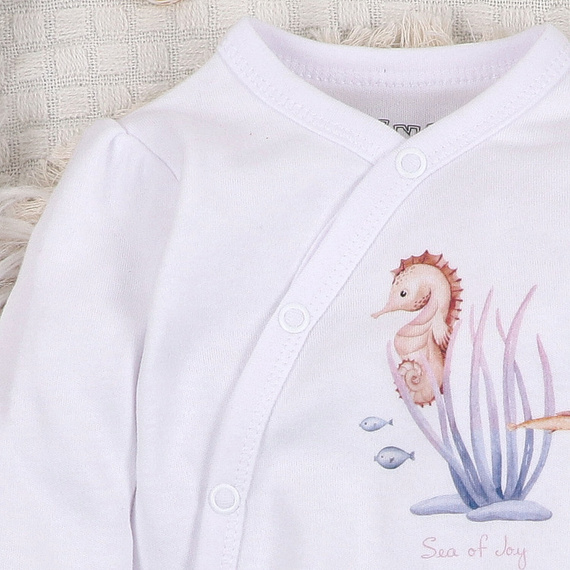 ABN-5472 Body a busta a maniche lunghe Nini, bianco, in cotone biologico, per neonati