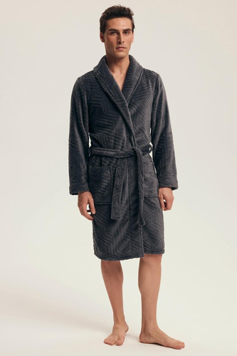 Accappatoio Henderson da uomo 43379 Nandu grigio - legato in vita, lunghezza prima del ginocchio