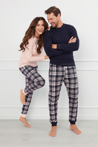 Brit Pajamas Uomo manica lunga, pantaloni lunghi Moda italiana - blu navy/stampa