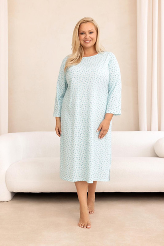 Koszula da notte donna Regina 2008 100% cotone fiori manica lunga verde