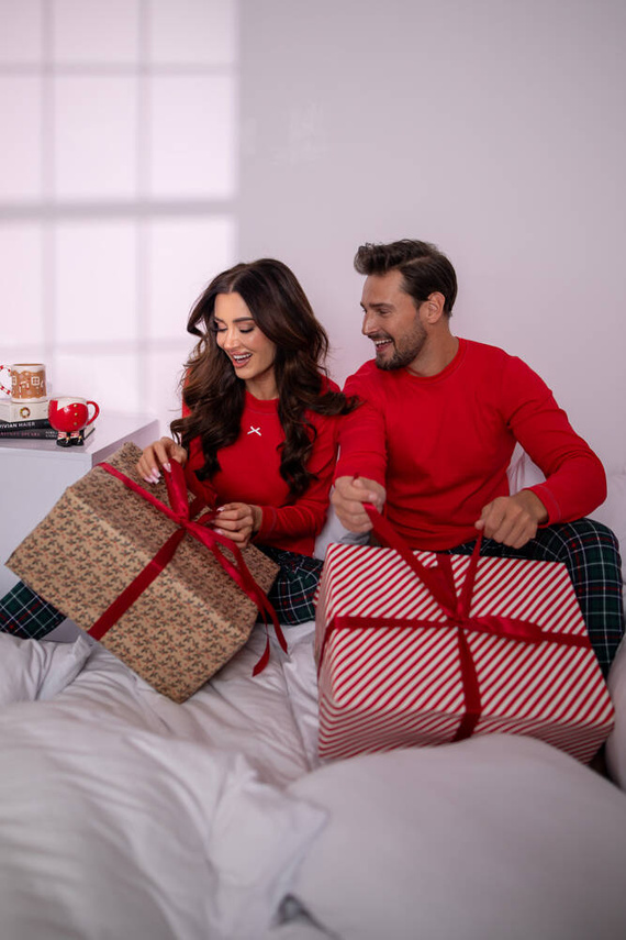 Fogo Pigiama uomo manica lunga, pantaloni lunghi Moda italiana - rosso/stampa