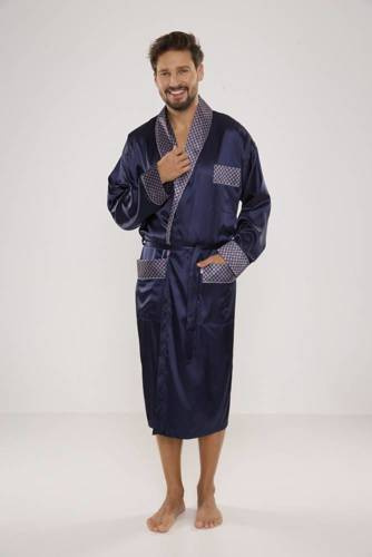 940 Forex accappatoio da uomo in raso - blu navy