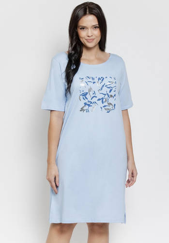 Valentina 3572/3537 Camicia da notte Taro in blu - cotone, manica corta