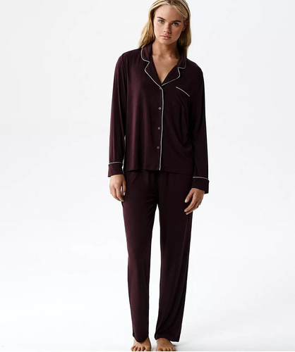 Pigiama donna Atlantic NLP-495 in modal con colletto e pantaloni lunghi