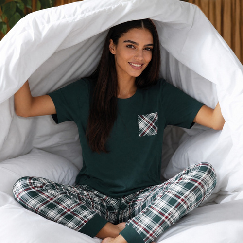 Cornette Scarlett 730/483 Pigiama Donna Verde 100% Cotone a Quadretti