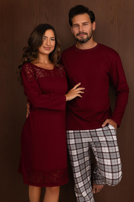 Koszula da notte donna Regina 2014 100% cotone pizzo elegante bordeaux