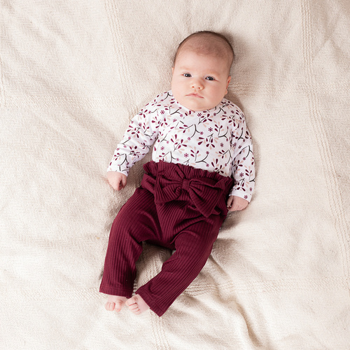 217016 Alisa Pantaloni in cotone Nicol a coste con fiocco