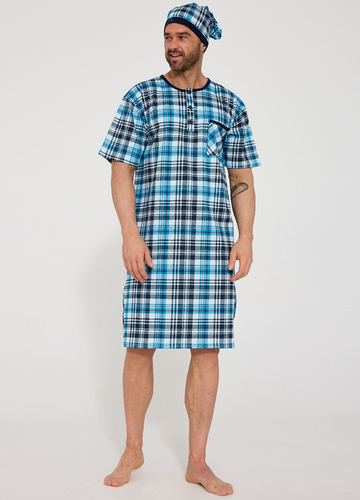 Cornette 109/38– camicia da notte uomo in cotone 100%, manica corta, bottoni e taschino