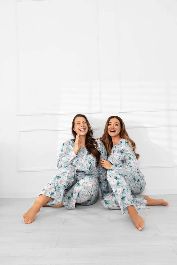 Pigiama donna Sequoia - cotone, manica lunga e pantalone, fantasia florealeModa italiana