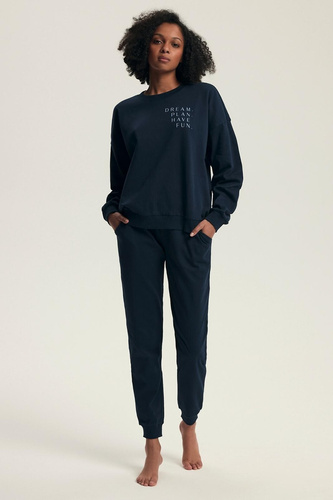Pigiama Henderson donna 43705 Delancy blu navy - cotone, manica lunga, comodo e alla moda