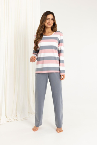 Pigiama da donna 726 Regina grigio - cotone, manica lunga, comfort e stile femminile per le notti fredde