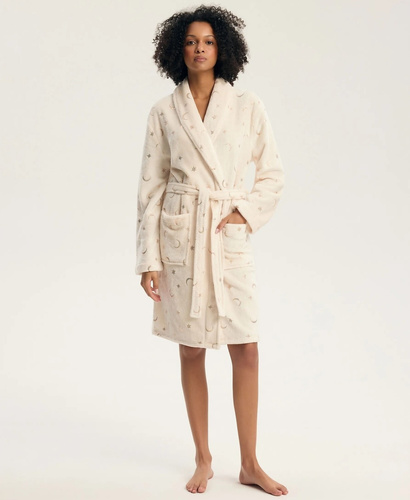 43599 Darlan Vestaglia da donna con cappuccio Henderson crema - morbida, leggera, prima del ginocchio