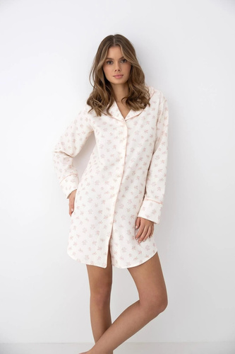 Camicia da notte Sensis Marielle ecru in viscosa e cotone con bottoni e maniche lunghe