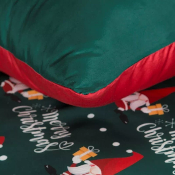 Biancheria da letto natalizia Galdor in microfibra Eurofirany con gnomi verdi e rossi, morbida, leggera e facile da curare, con chiusura a zip