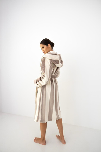 Accappatoio donna Sensis Lirien ecru-mocca lungo con cappuccio e tasche