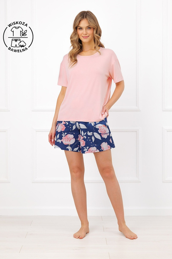 Pigiama donna Italian Fashion Ardizja in viscosa e cotone con fiori, pantaloncini