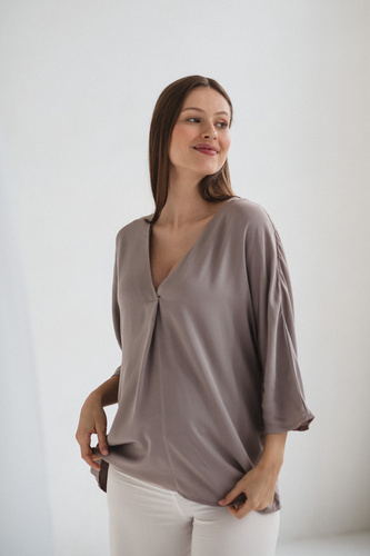 Mamafullness Camicetta da gravidanza per allattamento Milk&Love beige - viscosa, manica 3/4, oversize