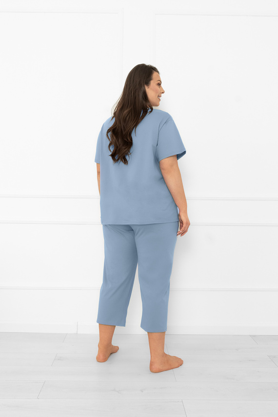 Pigiama da donna Ksara - manica corta, pantalone 3/4, cotone Moda italiana - acciaio